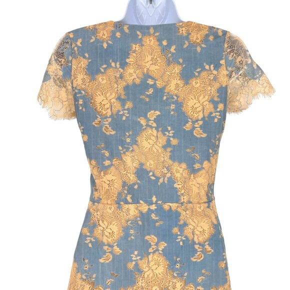 Storia Floral Lace Mesh Short Sleeve Mini Dress Blue Beige Size Small - Picture 8 of 13